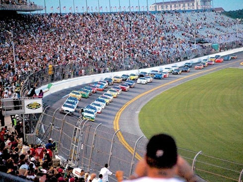 Daytona International Speedway: Racers take the green flag during one of Daytona's summer races.