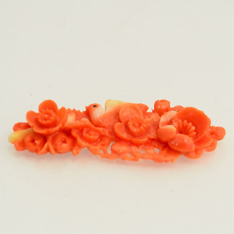 s48083 Vintage OOAK - Carved Roses - Coral