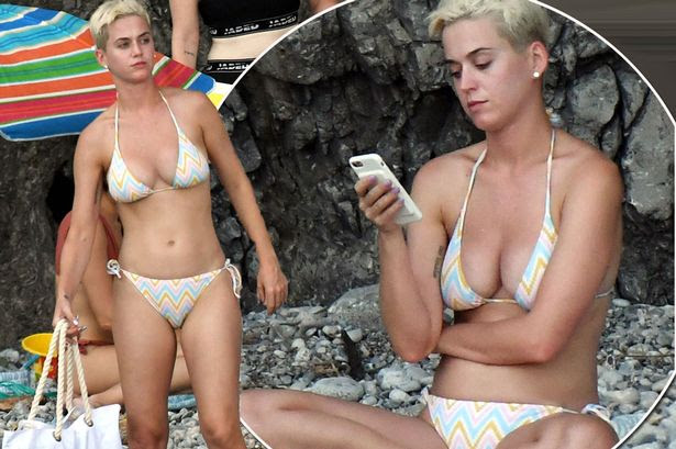 Katy Perry flaunts her slender curves in an itsy-bitsy bikini
