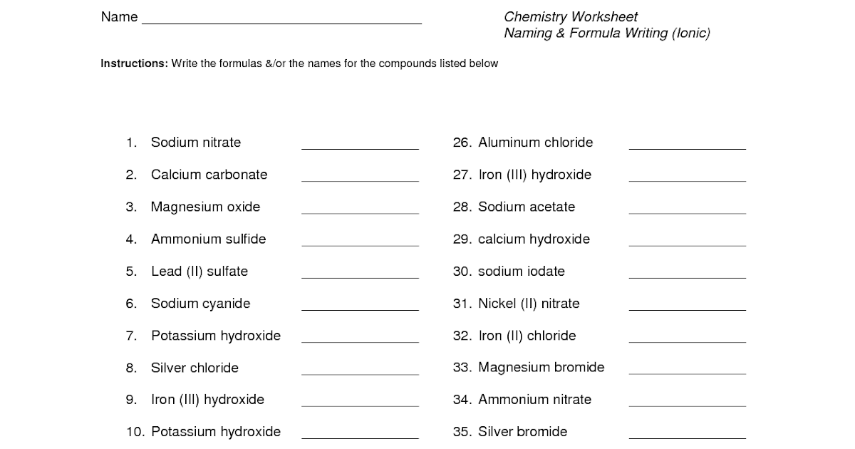 Chemical Formula Worksheet Class 7 - worksheet