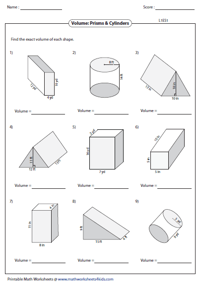 Volume Of Prisms And Cylinders Worksheet Answers Pdf