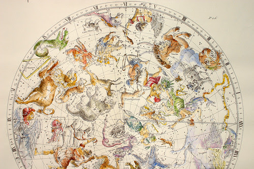 006-Seccion del Planisferio Boreal-Atlas Coelestis-coloreado a mano edicon de 1753 Londres-John Flamsteed