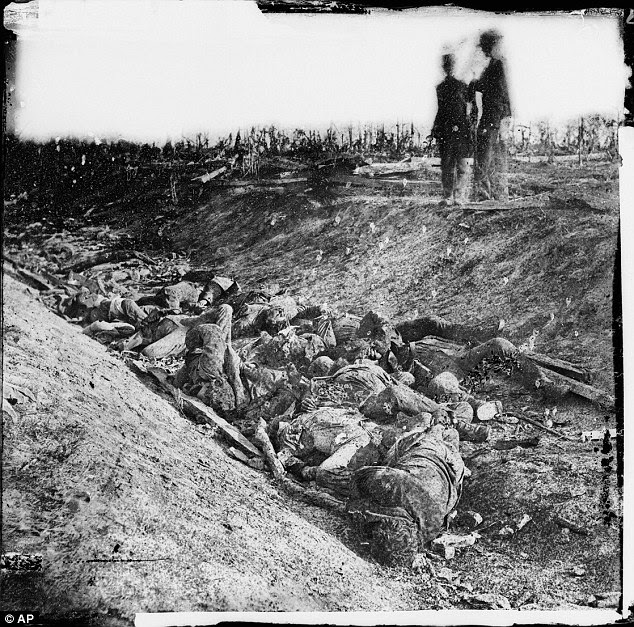 Thousands gone: Following the battle, dead Confederate soldiers were placed in a ditch; the Civil War battle left 23,000 casualties on the single bloodiest day in U.S. history and mark a crucial pivot point in the war