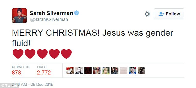 The Grammy-nominated comedian had tweeted to her 7.5 million followers 'MERRY CHRISTMAS! Jesus was gender fluid!' on December 25