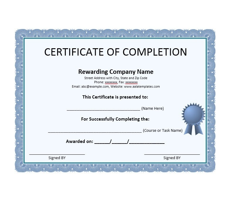 Free Printable Certificate Of Completion Template