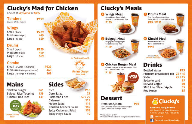 Clucky's Menu