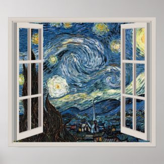 View Through A Window To Starry Night Van Gogh Poster