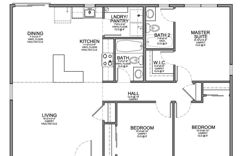 Floor Plan For Affordable 1 100 Sf House With 3 Bedrooms And 2
