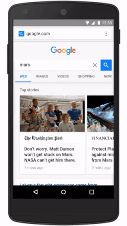 example of accelerated mobile pages in serp, provided by Google