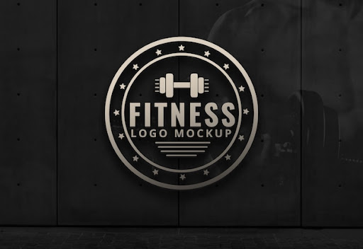 Download Free Fitness Logo Mockup Gym Dark Background Wall Mockup Psd Template PSD Mockups.