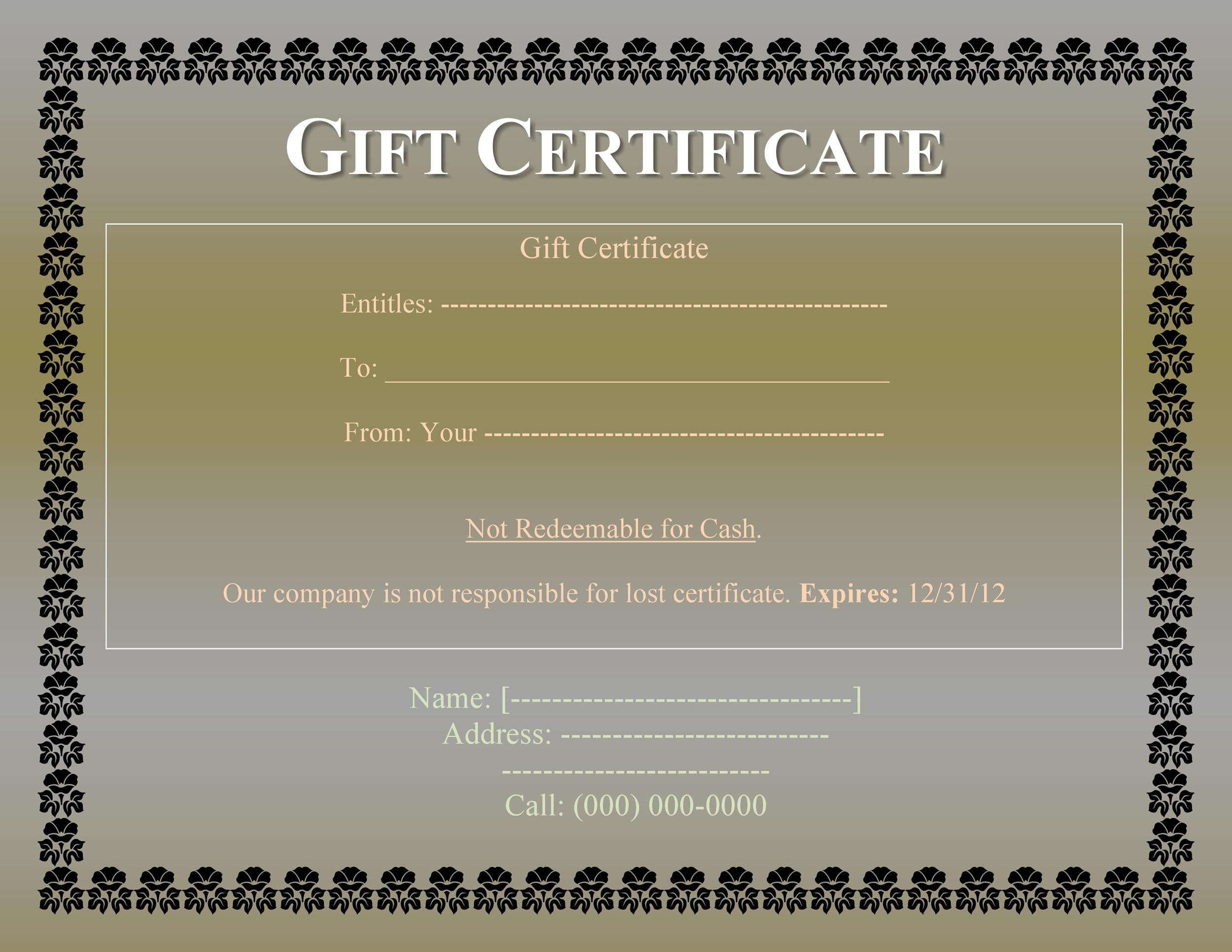 Word Document Free Gift Certificate Template With Gift Certificate Template Publisher