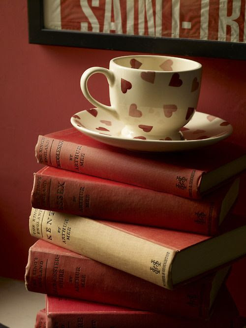 Red Books with Hearts Tea Cup & Saucer via http://thelittlecorner.tumblr.com