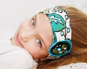 Fabric headband with flowers applique and crochet for girls - bboutiquebeauties