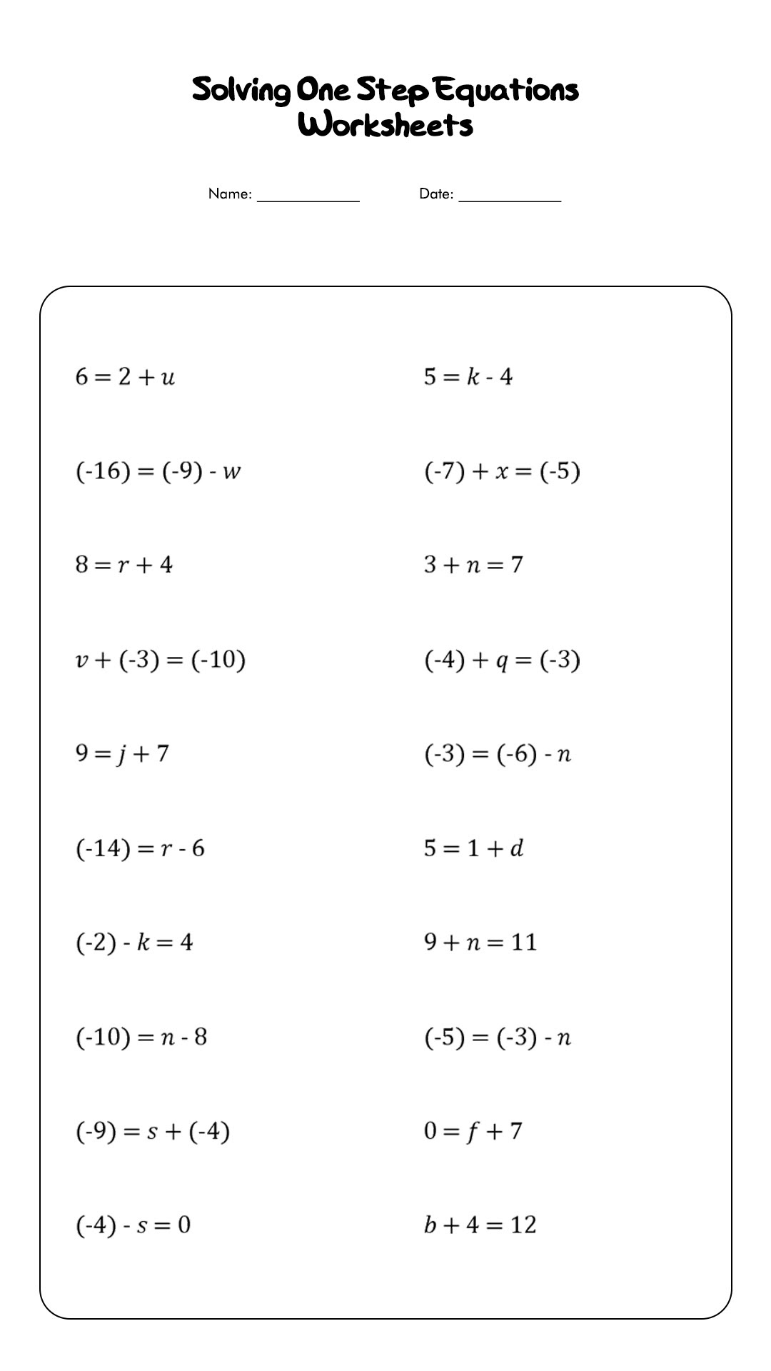 11 Best Images of Solve TwoStep Equations Printable Worksheet With Regard To One Step Equations Worksheet Pdf