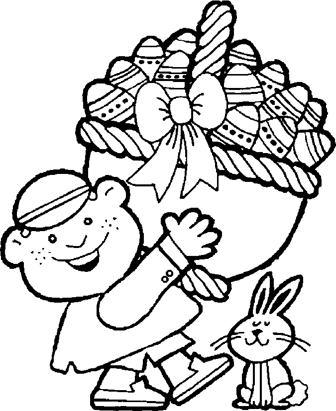 Free Easter coloring book bear and bunny with eggs pages to print out.