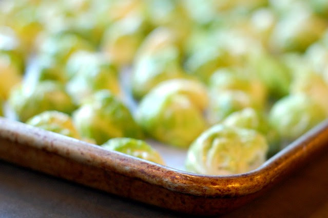 Brussels sprouts about to go into the oven by Eve Fox, Garden of Eating blog, copyright 2011