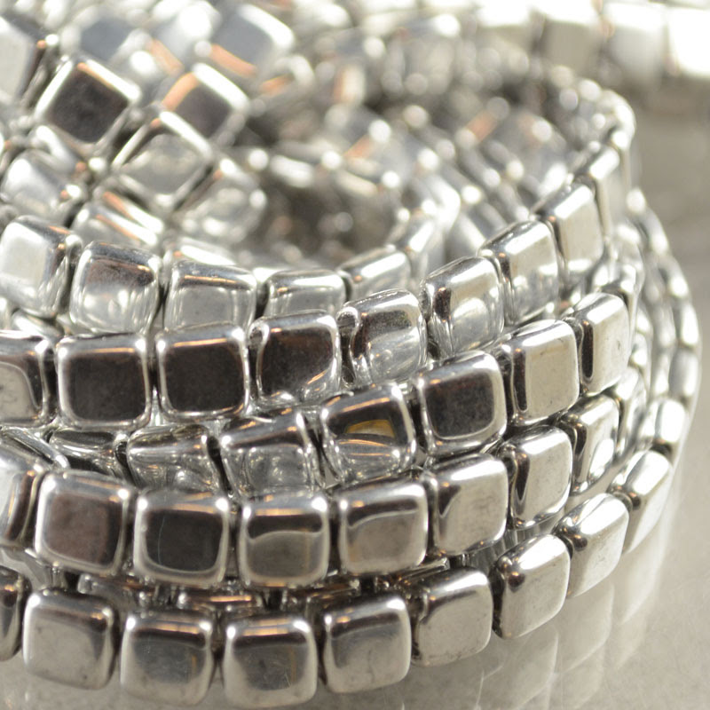 s38100 Glass - 6 mm Czechmates Tile Beads - Metallic Silver (50)