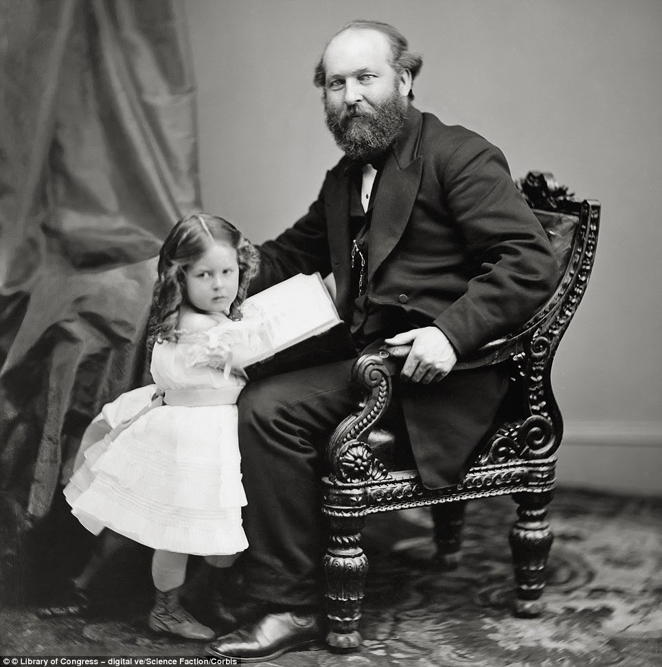 Tragic:  James A. Garfield, who would be the 20th president of the United States, and was assassinated after only six months in office in 1881, with his daughter, ca. 1865, photographed by Mathew Brady