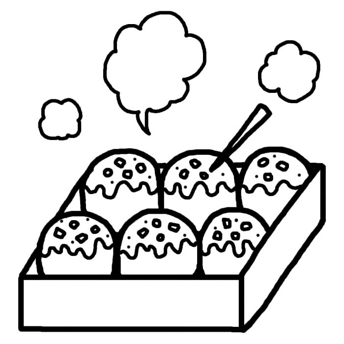 かわいい動物画像 上たこ焼き イラスト 白黒