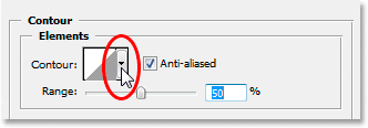 Adobe Photoshop Text Effects: Clicking the down-pointing arrow beside the Contour preview thumbnail.