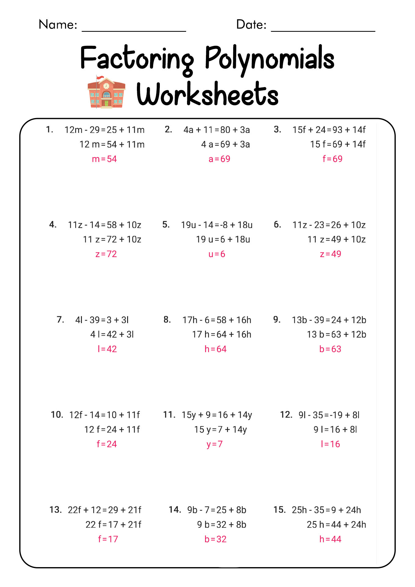 Free Printable Factoring Worksheets