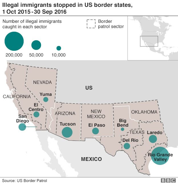 Số người nhập cư lậu từ Mexico bị chặn ở biên giới Mỹ (01/10/2015-30/09/2016)