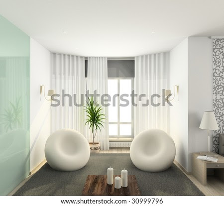 Interior Of Modern Bedroom. 3d Render Stock Photo 30999