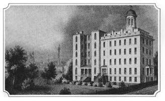 Litografía del Hospital Washington College (más tarde el Hospital Iglesia)