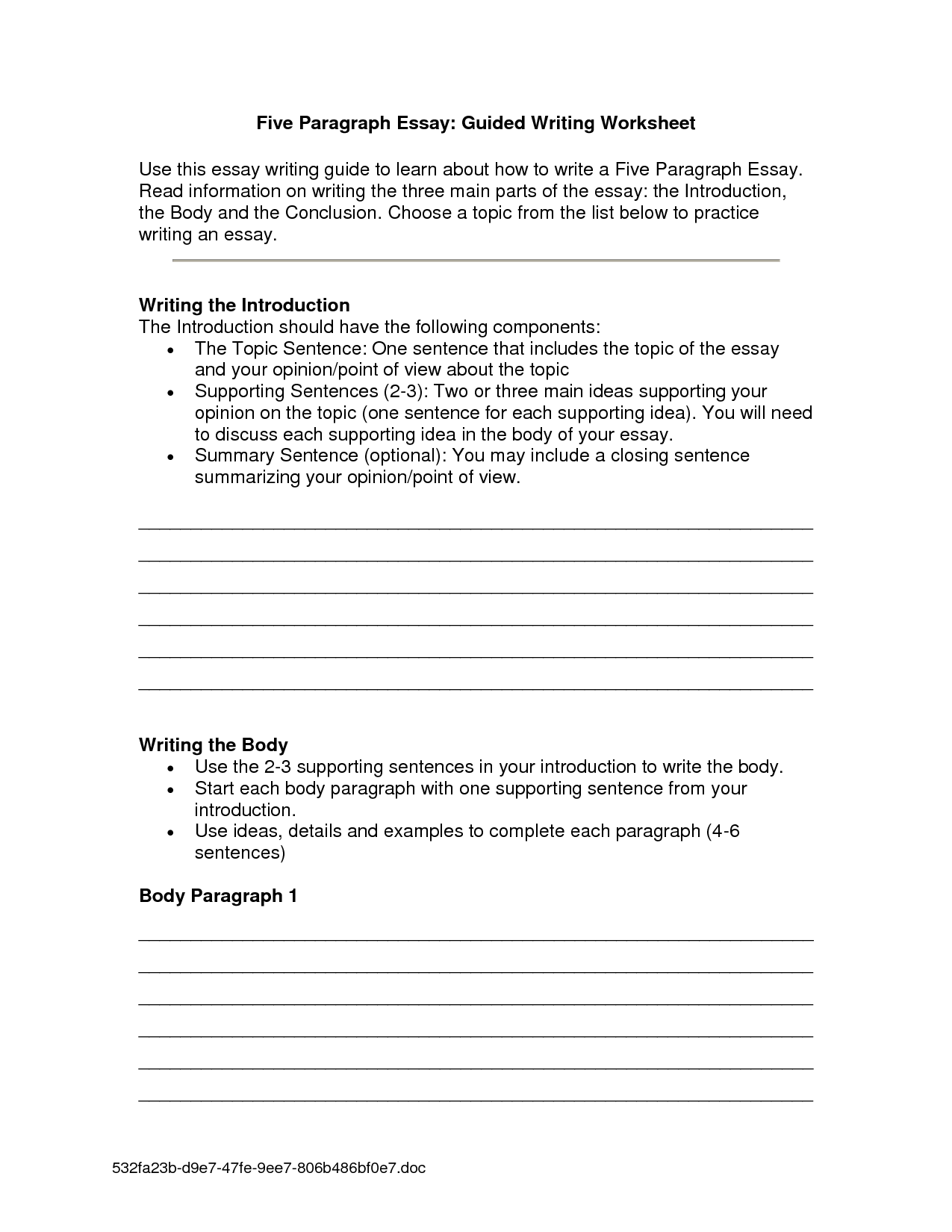 how to write an essay worksheet