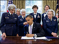 Obama signs a bill to award a Congressional Gold Medal to the WASPs. Pete Souza/White House