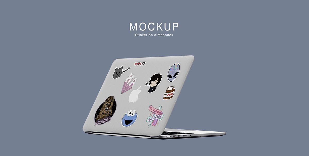 5 Cool Stickers On Laptop Mockup - One Mockup