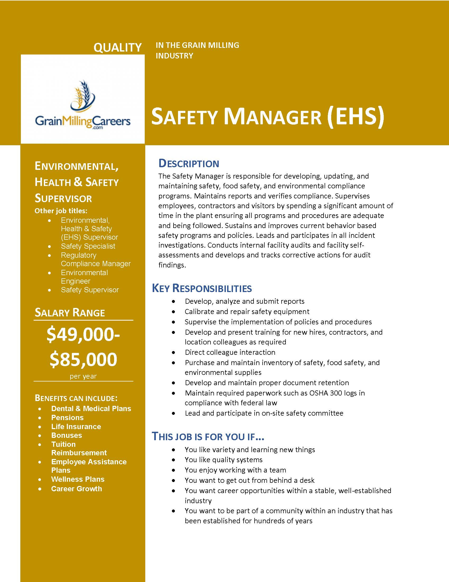 Safety Manager (EHS) - Grain Milling Careers
