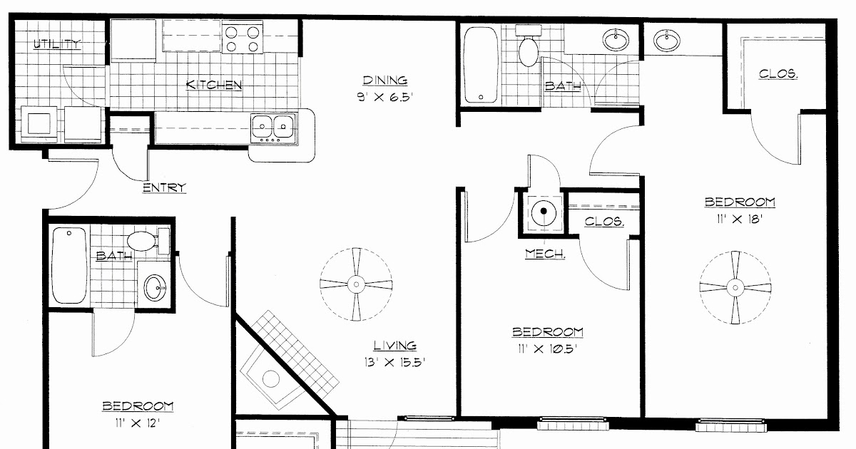 Residential 3 Bedroom Floor Plan With Dimensions Pdf House Plan