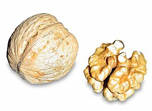 English: a walnut and a walnut core