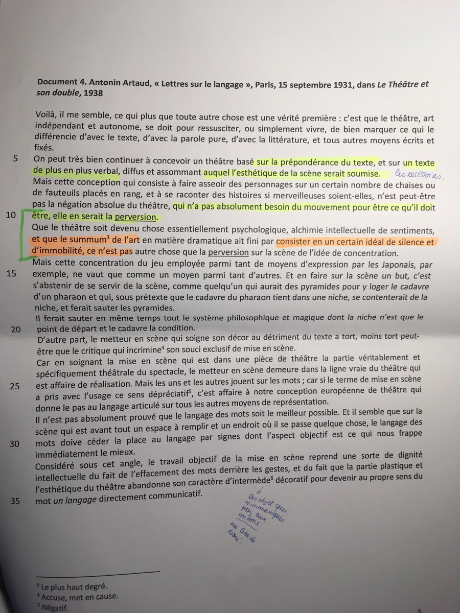 Artaud Le Théâtre Et Son Double Texte  Exemple de Texte