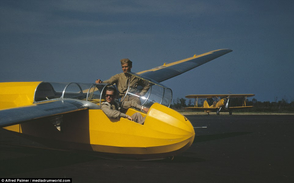 Ready for lift-off: A marine Lieutenant, glider pilot in training at Page Field, Parris Island, South Carolina