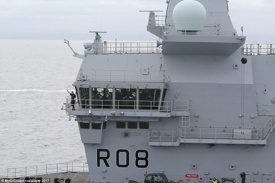 HMS Queen Elizabeth (pictured) conducted vital system tests off the coast of Scotland today after she left Rosyth on Monday 
