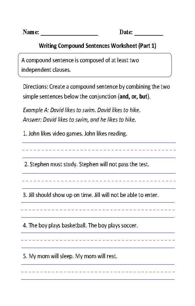 Simple And Compound Sentence Worksheet Grade 2