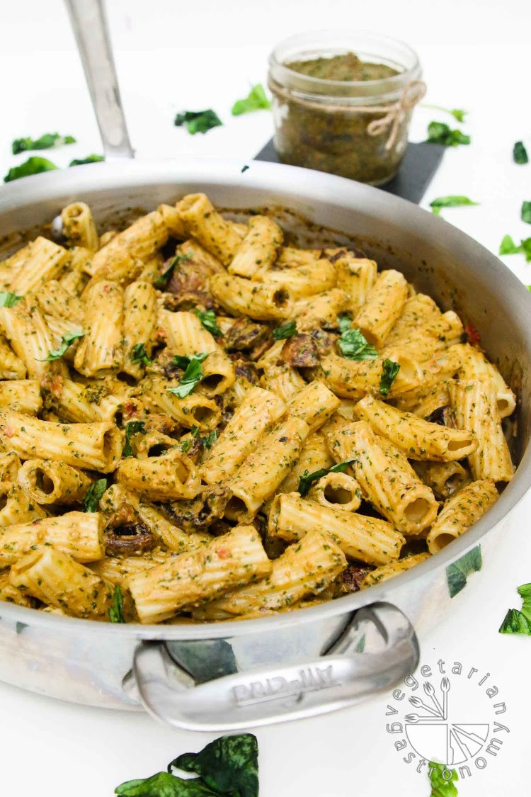 Creamy SunDried Tomato, Miso, and Basil Pesto Pasta with Roasted Mushrooms Vegetarian Gastronomy Creamy SunDried Tomato, Miso, and Basil Pesto Pasta with Roasted Mushrooms Vegetarian Gastronomy