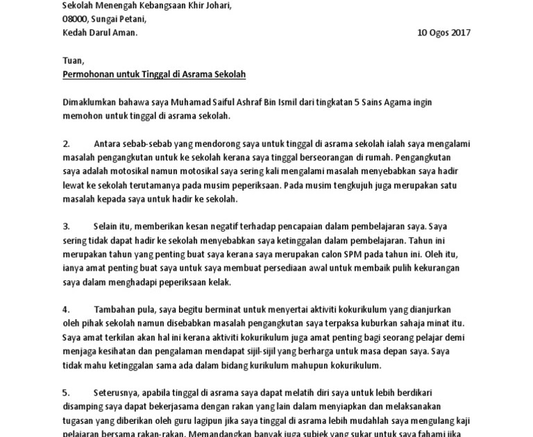 Contoh Surat Rayuan Kolej Profesional Mara - Selangor q