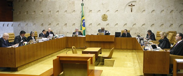 Ministros do STF, durante a sessão que votou  os embargos infringentes sobre crime de quadrilha (Foto: Nelson Júnior / STF)