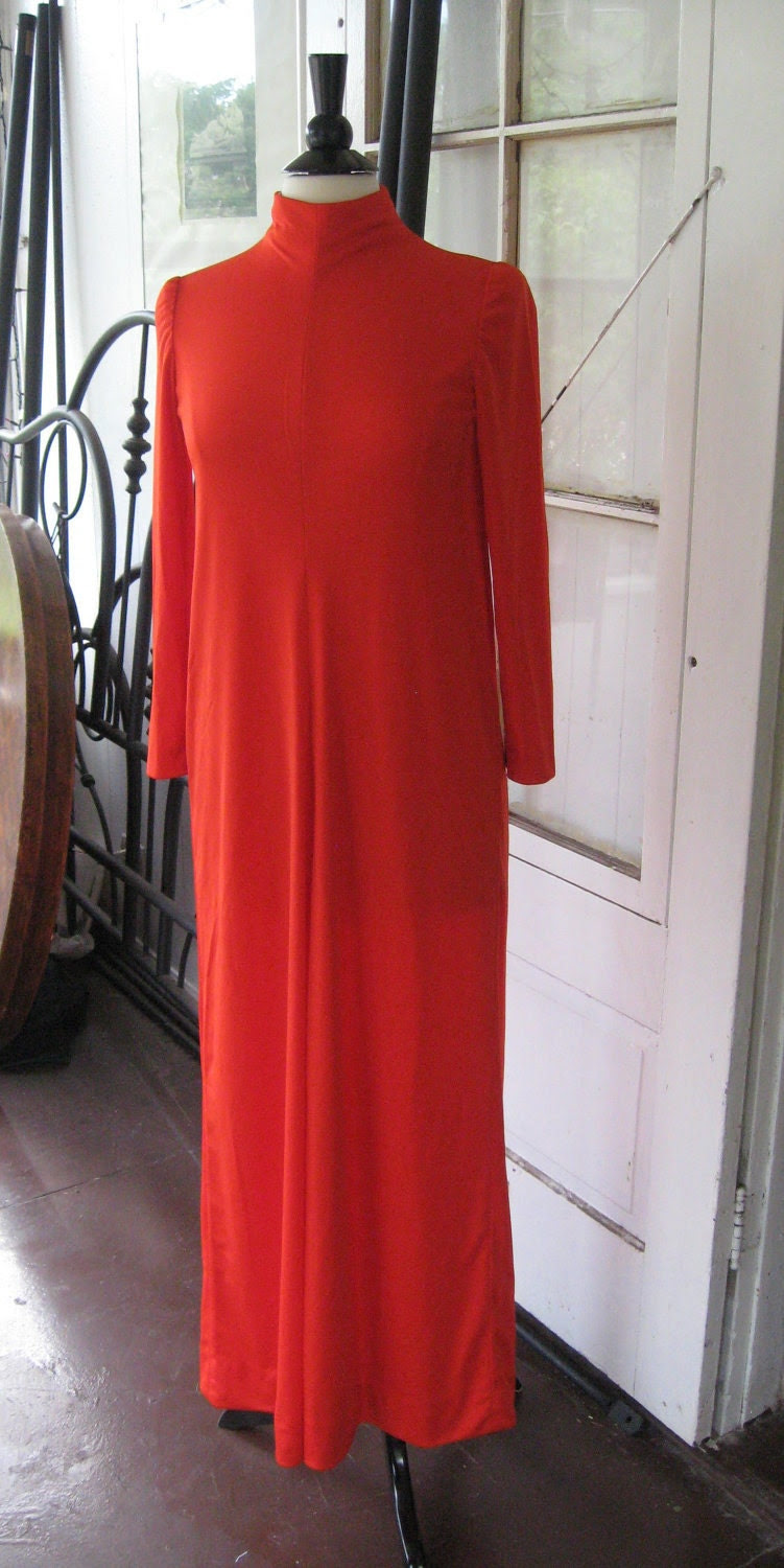 Vintage Designer Lilli Diamond 1970s Coral Qiana Nylon Evening Gown Sz Med with tag