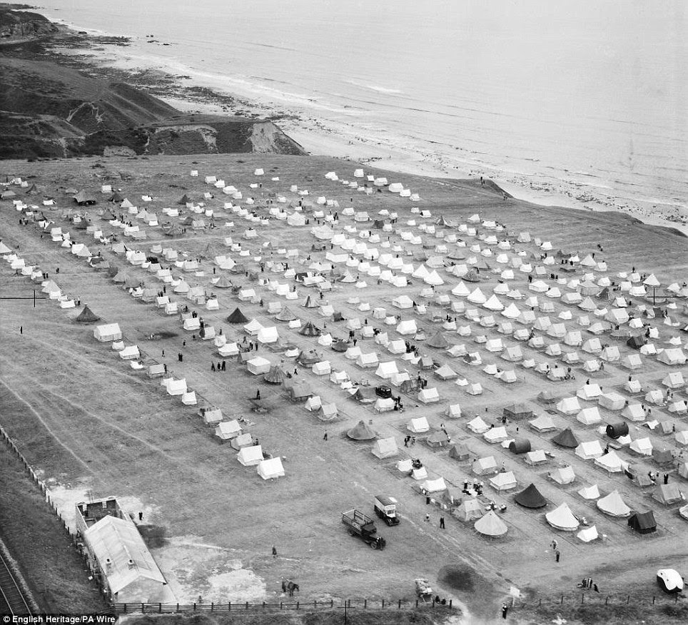 A cliff-top campsite in Crimdon Park, County Durham, was photographed in 1946