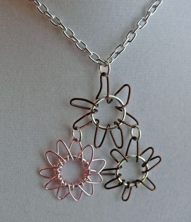 Pink and brown wire wrapped flowers