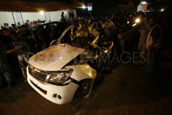 Israeli air strike on Palestinian car leaves two dead in Gaza September 19th, 2012 
 Photo by  Abed Rahim Khatib