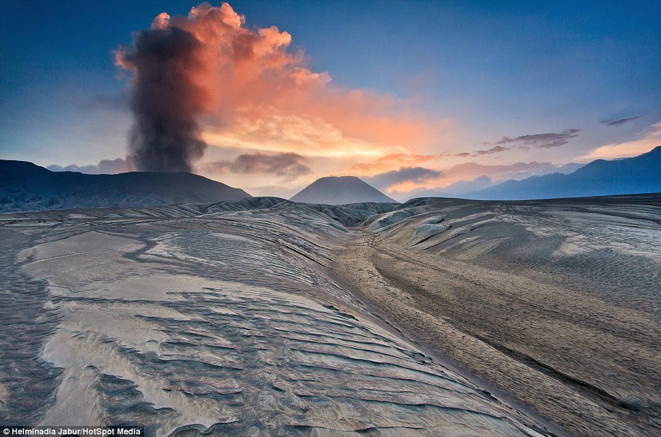 Eerie: The landscape around the still active volcano could belong to another world as it is void of any life