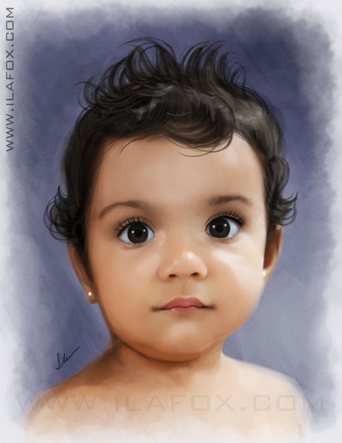 Retrato, realista, infantil, encomenda, efeito pintura, bebê, by ila fox