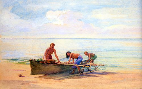 Women Drawing Up A Canoe Women Drawing Up A Canoe