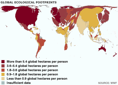 Countries in proportion to resource usage