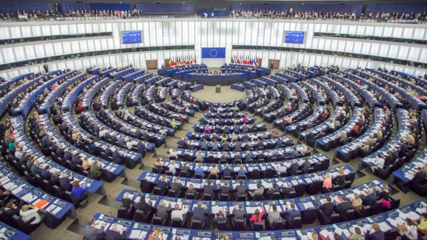 Interior de la sala principal del Parlamento Europeo en Estrasburgo, en el noreste de Francia.